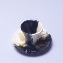 Чашка кофейная с блюдцем Domiziani керамика ручной работы чёрно-белая (Италия)