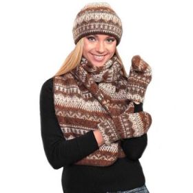 Комплект шапка, шарф, варежки вязаный из Исландской шерсти 08104-15