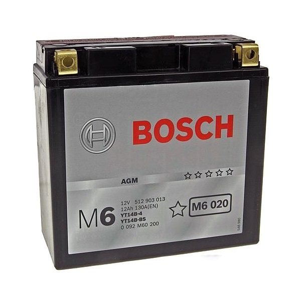 Мото аккумулятор АКБ BOSCH (БОШ) M60 200 / M6 020 moba 12V 512 903 013 A504 AGM 12Ач п.п. (YT14B-4, YT14B-BS)