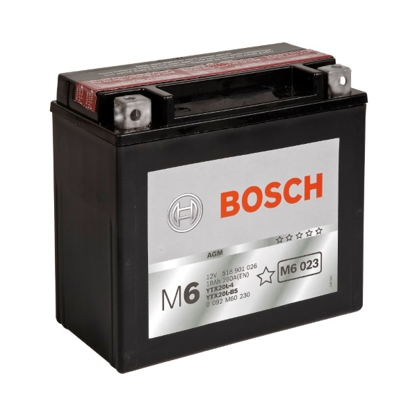 Мото аккумулятор АКБ BOSCH (БОШ) M60 230 / M6 023 moba 12V 518 901 026 A504 AGM 18Ач о.п. (YTX20L-4, YTX20L-BS)