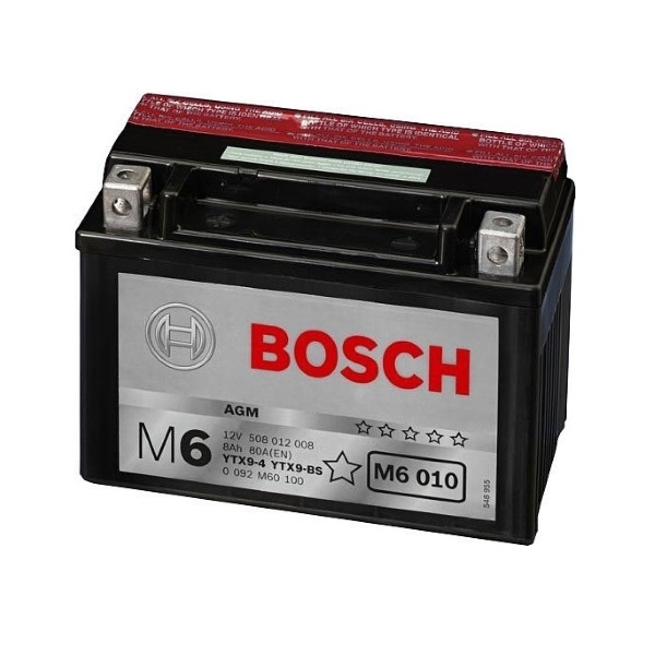 Мото аккумулятор АКБ BOSCH (БОШ) M60 100 / M6 010 moba 12V 508 012 008 A504 AGM 8Ач п.п. (YTX9-4, YTX9-BS)