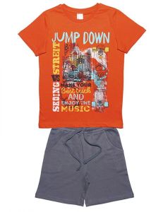 Комплект для мальчика Черубино оранжевая футболка и серые шорты