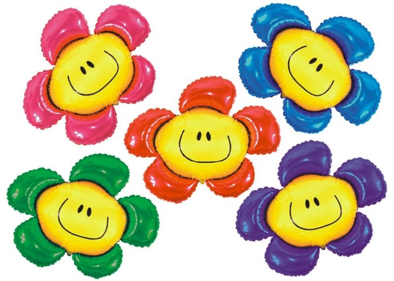 Цветок-смайл (4 цвета) фольгированный шар с гелием
