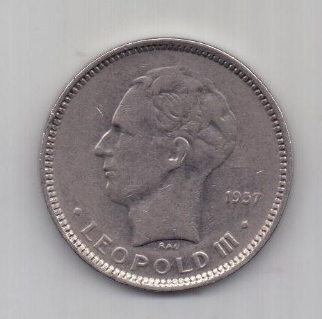 5 франков 1937 г. редкий год. Бельгия