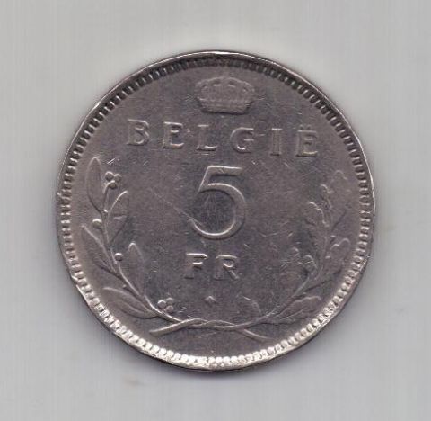 5 франков 1936 г. редкий год. Бельгия