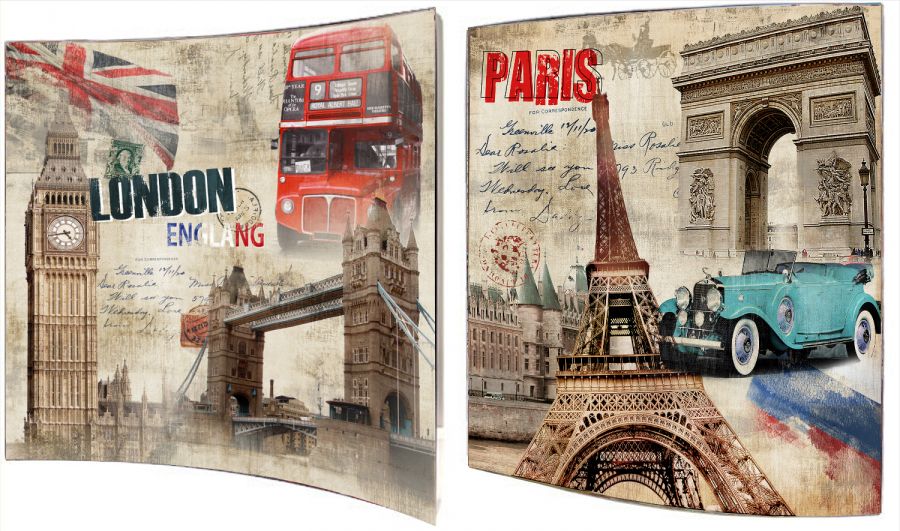 Картина "Лондон-Париж" (пара), 38x38 см