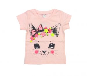 Светло-розовая футболка для девочки с кошкой от Крокид К