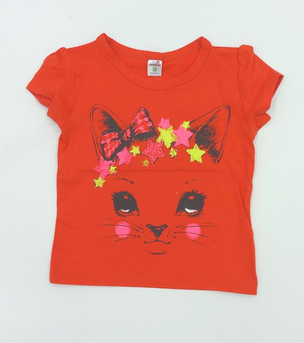 Коралловая футболка для девочки Кошечка