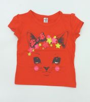 Коралловая футболка для девочки с котенком на груди КРокид К3405