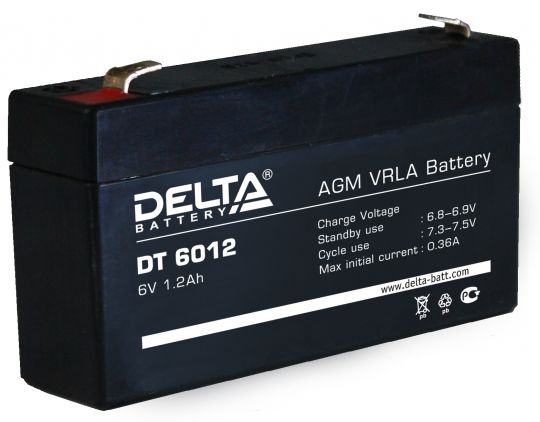 Аккумулятор свинцово-кислотный АКБ DELTA (Дельта) DT 6012 6 Вольт 1.2 Ач