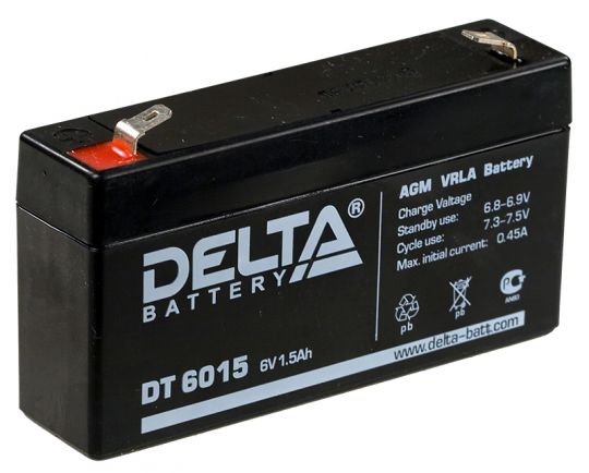 Аккумулятор свинцово-кислотный АКБ DELTA (Дельта) DT 6015 6 Вольт 1.5 Ач