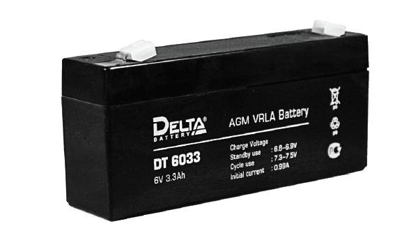 Аккумулятор свинцово-кислотный АКБ DELTA (Дельта) DT 6033 (125мм) 6 Вольт 3.3 Ач