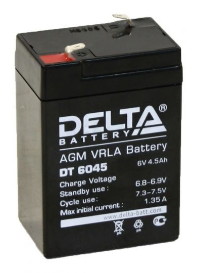 Аккумулятор свинцово-кислотный АКБ DELTA (Дельта) DT 6045 6 Вольт 4.5 Ач