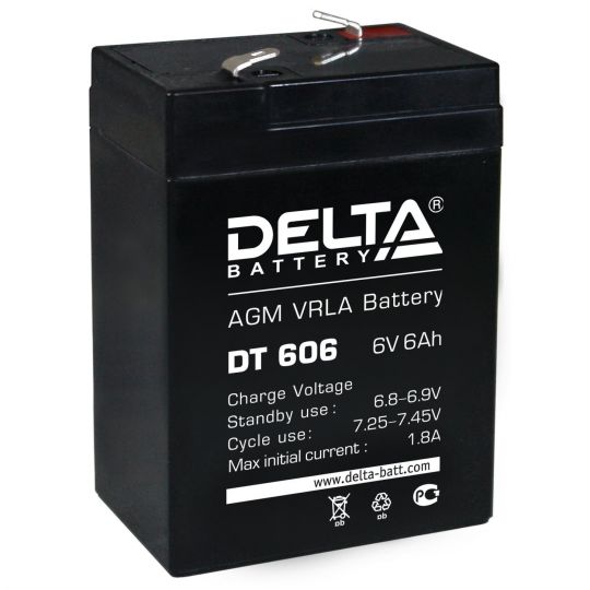 Аккумулятор свинцово-кислотный АКБ DELTA (Дельта) DT 606 6 Вольт 6 Ач