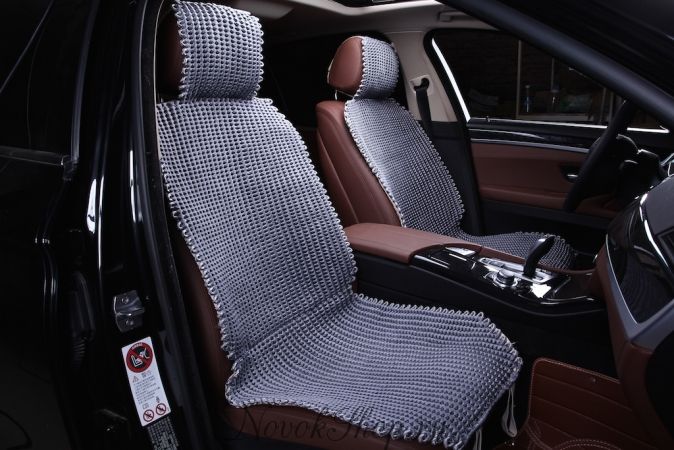 Комплект накидок на сиденье автомобиля плетеных серые