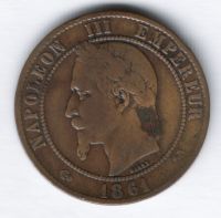 10 сантимов 1861 г. К Франция