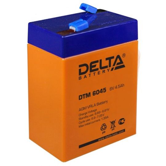 Аккумулятор свинцово-кислотный АКБ DELTA (Дельта) DTM 6045 6 Вольт 4.5 Ач