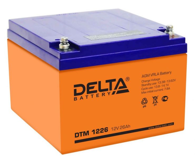 Аккумулятор свинцово-кислотный АКБ DELTA (Дельта) DTM 1226 12 Вольт 26 Ач