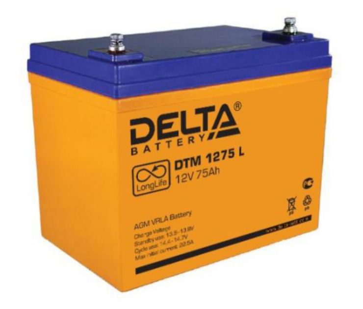 Аккумулятор свинцово-кислотный АКБ DELTA (Дельта) DTM 1275 L 12 Вольт 75 Ач