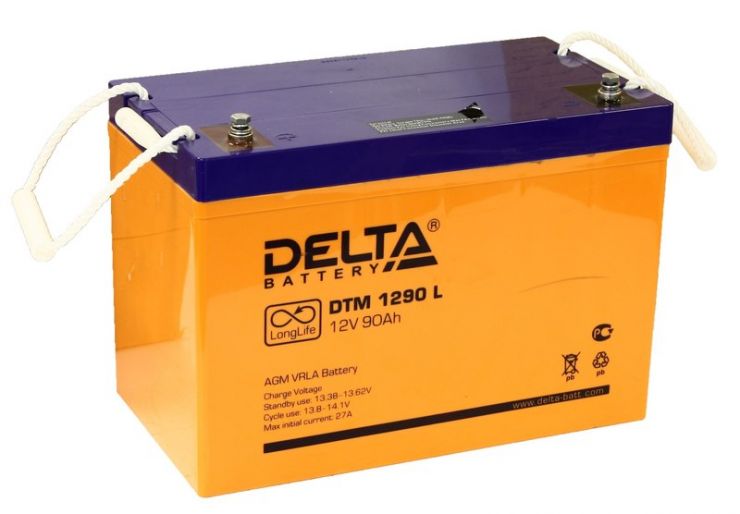 Аккумулятор свинцово-кислотный АКБ DELTA (Дельта) DTM 1290 L 12 Вольт 90 Ач
