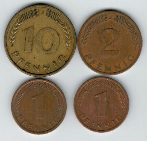 Набор монет Германия 1966-1993 г. 4 шт.