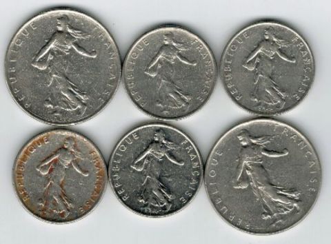 Набор монет Франция 1966-1986 г. 6 шт.
