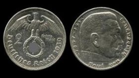 Германия 3 Рейх 2 марки 1939г. Оригинал . Серебро