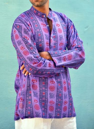 Мужская фиолетовая индийская рубашка с символом ОМ, Москва