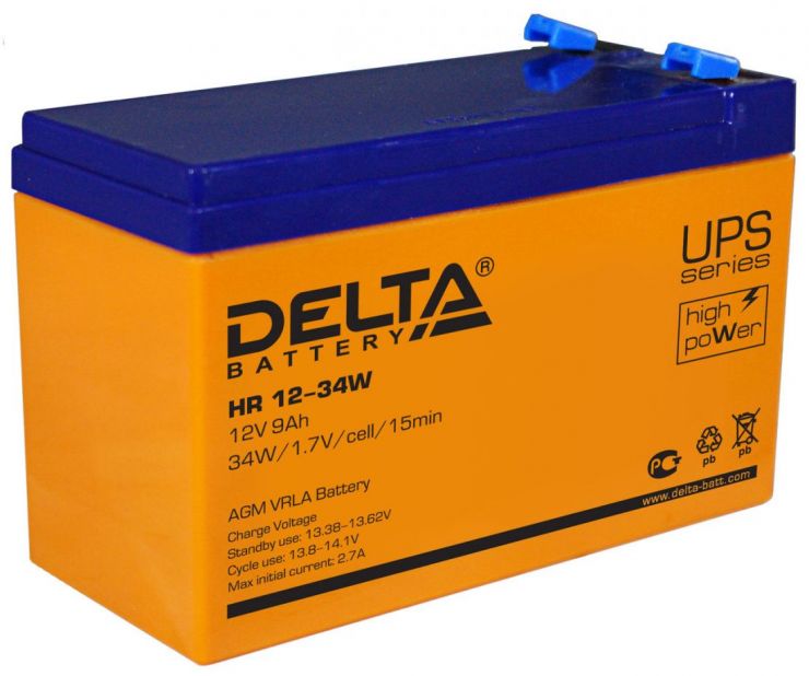 Аккумулятор свинцово-кислотный АКБ DELTA (Дельта) HR 12-34W 12 Вольт 9Ач