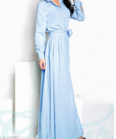 Длинное платья-рубашка с рукавами из коттона голубое