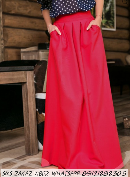 Длинная юбка с карманами цвет красный