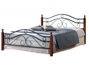 Кровать AT-803 дерево гевея/металл, 160*200 см (Queen bed), красный дуб/черный