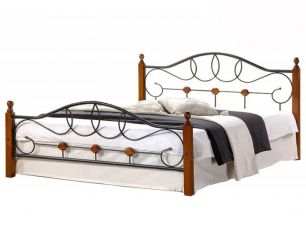 Кровать AT-822 дерево гевея/металл, 140*200 см (Double bed), красный дуб/черный