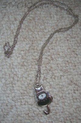 Часы женские кулон с цепочкой "Кошка" под серебро