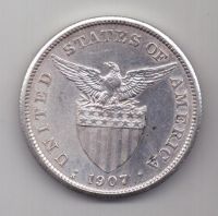 1 песо 1907 г. UNC Филиппины (США)