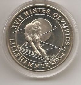 Олимпиада Лиллехаммер слалом лыжи 5 крон Теркс и Кайкос 1993 Пруф