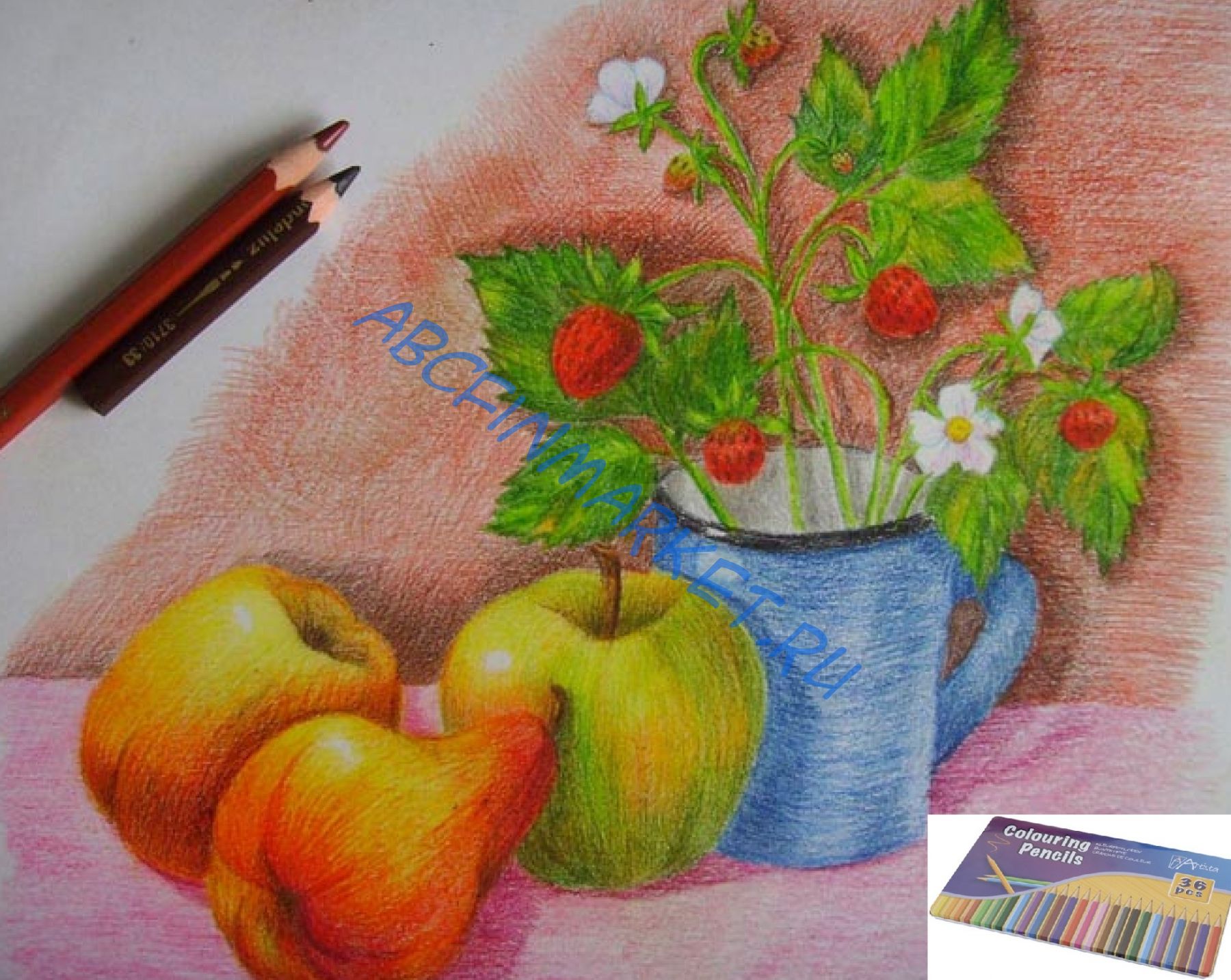 Как нарисовать корзинку с фруктами. Простой рисунок цветными карандашами