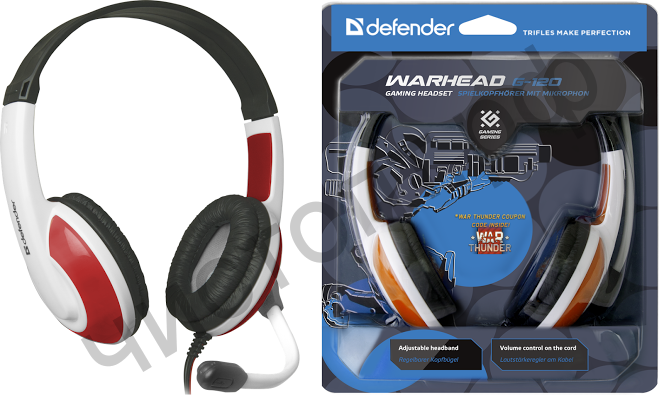 Гарнитура (науш.+микр.) DEFENDER Warhead G-120 красный + белый, кабель 2 м игровая