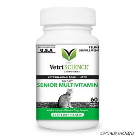 NuCat Senior 60 жевательных таблеток со вкусом рыбы - витаминно минеральный комплекс для пожилых кошек