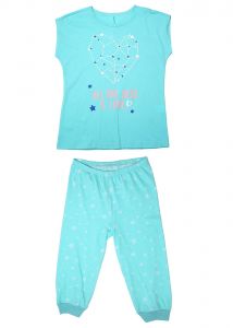 Пижама для девочки цвет бирюза с сердечком из звезд и надписью Клевер 761953