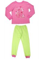761881 Пижама для девочки розовая кофточка с зайками и салатовые штаны Клевер