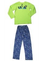 Пижама для мальчика салатовая с синим и надписями на кофточке Клевер 760096