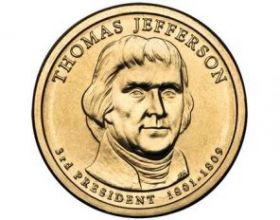 3-й президент США Томас Джефферсон (1789-1797) 1 доллар США 2007 Монетный двор D