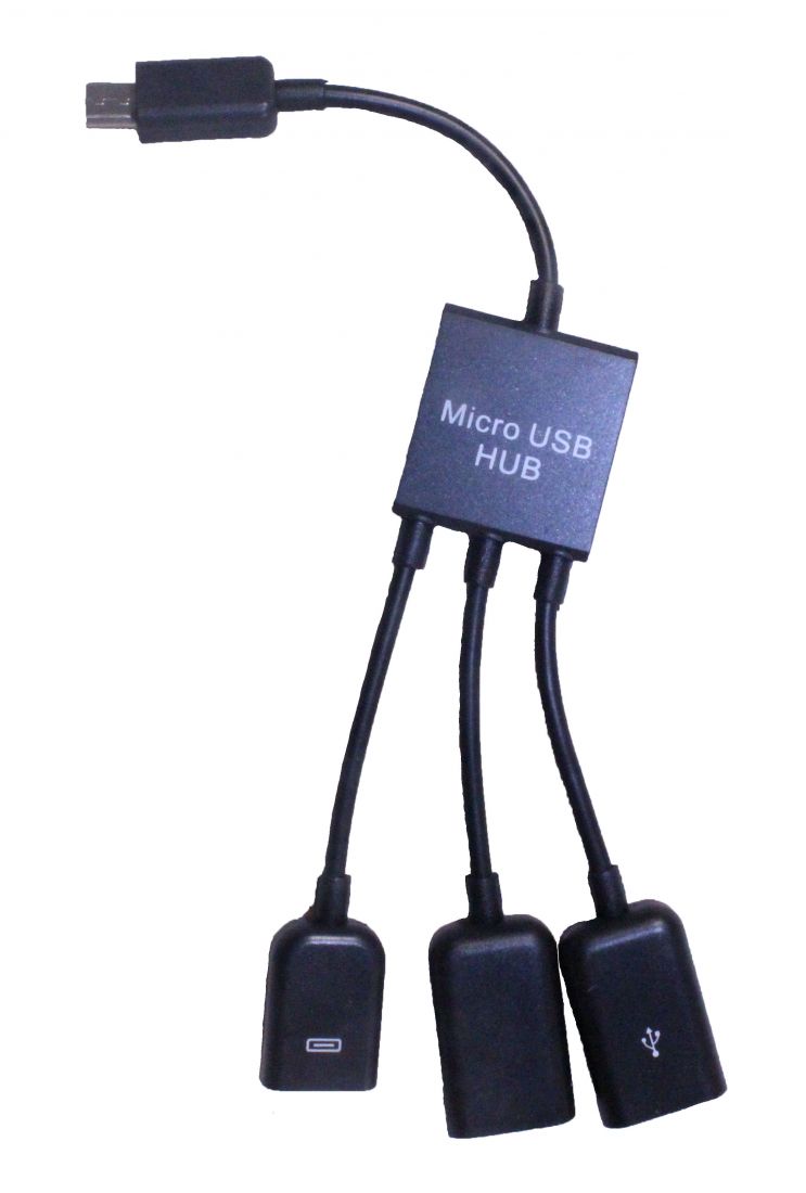 Переходник OTG Hub MicroUSB - USB 2.0 (2 порта) с доп.питанием (MicroUSB)