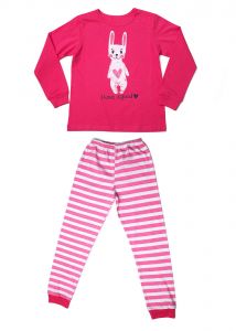 Пижама для девочки розовая с зайчиком на груди Клевер 761881