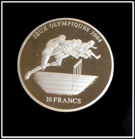 Конго 10 франков 2003 г. Бег с препятствиями Олимпиада Серебро Пруф Серебряная монета Спорт