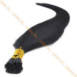 Натуральные волосы на кератиновой капсуле I-тип, №001B Угольно черный - 60 см, 100 капсул.