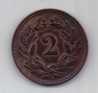 2 раппена 1912 г. AUNC. Швейцария