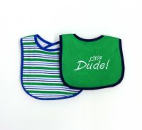 Нагрудник для малыша в полоску и зеленый с вышивкой надписью 02186