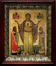 Мирожская икона Божьей Матери (19х22), темный киот